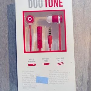 Duo tone wired Headphones, red and white.